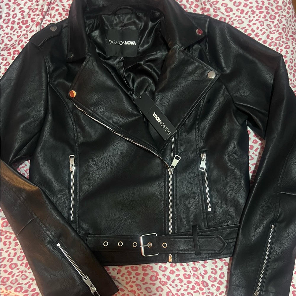NEW Black Leather Jacket, Size Large